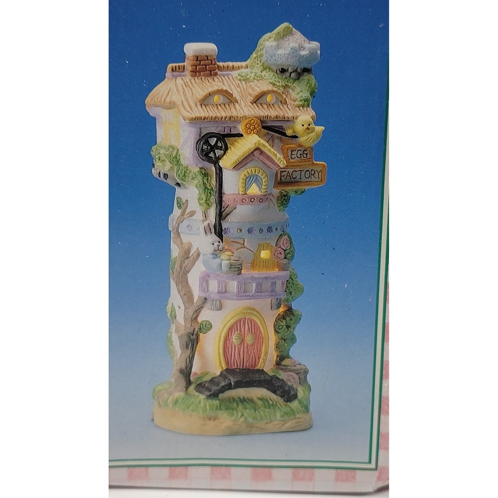 Vintage 1995 Cottontale Cottages Porcelain Egg Factory Easter Village Light Up